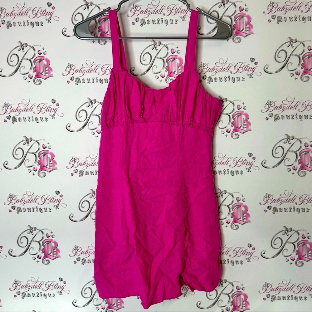 Abound dress mini tank strap dress lined Vibrant Pink Dress ruched milkmaid